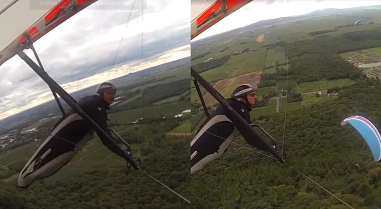 Aladeltista filma su caída tras un choque con dos parapentistas en pleno vuelo