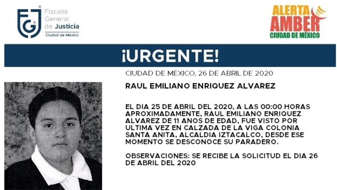 Activan Alerta Amber para localizar a Raúl Emiliano Enríquez Álvarez